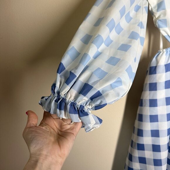 Staud Blanche Ombre Gingham Midi Dress Womens Size S Picnic Cottagecore Pockets - Picture 4 of 12